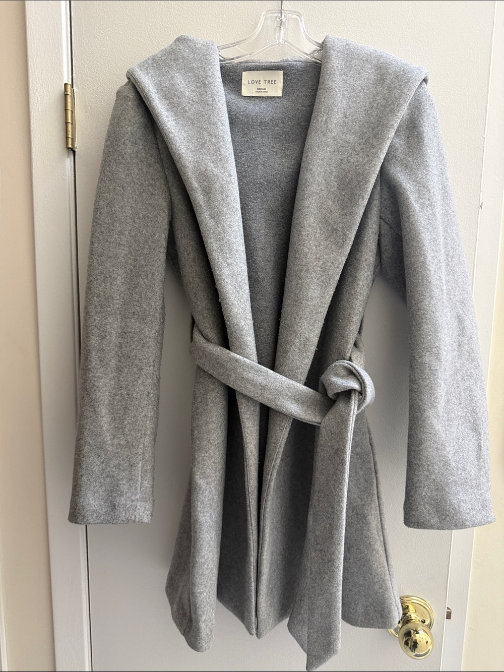 Love Tree Light Gray Hooded Wrap Hooded Coat